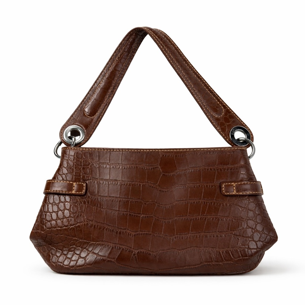 Tommy Hilfiger Vintage Y2K Brown Crocodile-Embossed Shoulder Bag - Picture 2 of 13